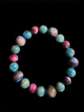 Handmade Galaxy Tigers Eye and Apatite Bead Stretch Bracelet - Unisex